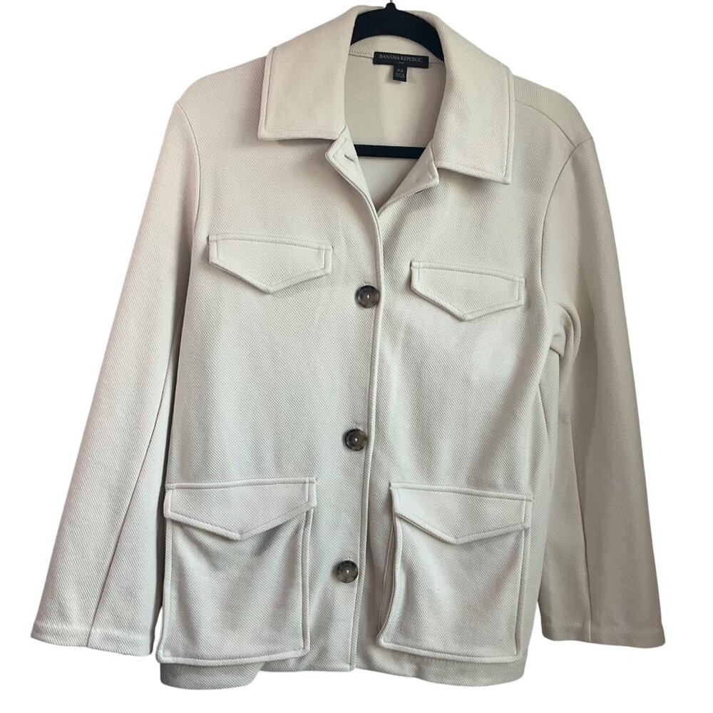 Banana Republic W Sz XS Cream Chore Coat Button-Up Jacket Twill Utility Safari